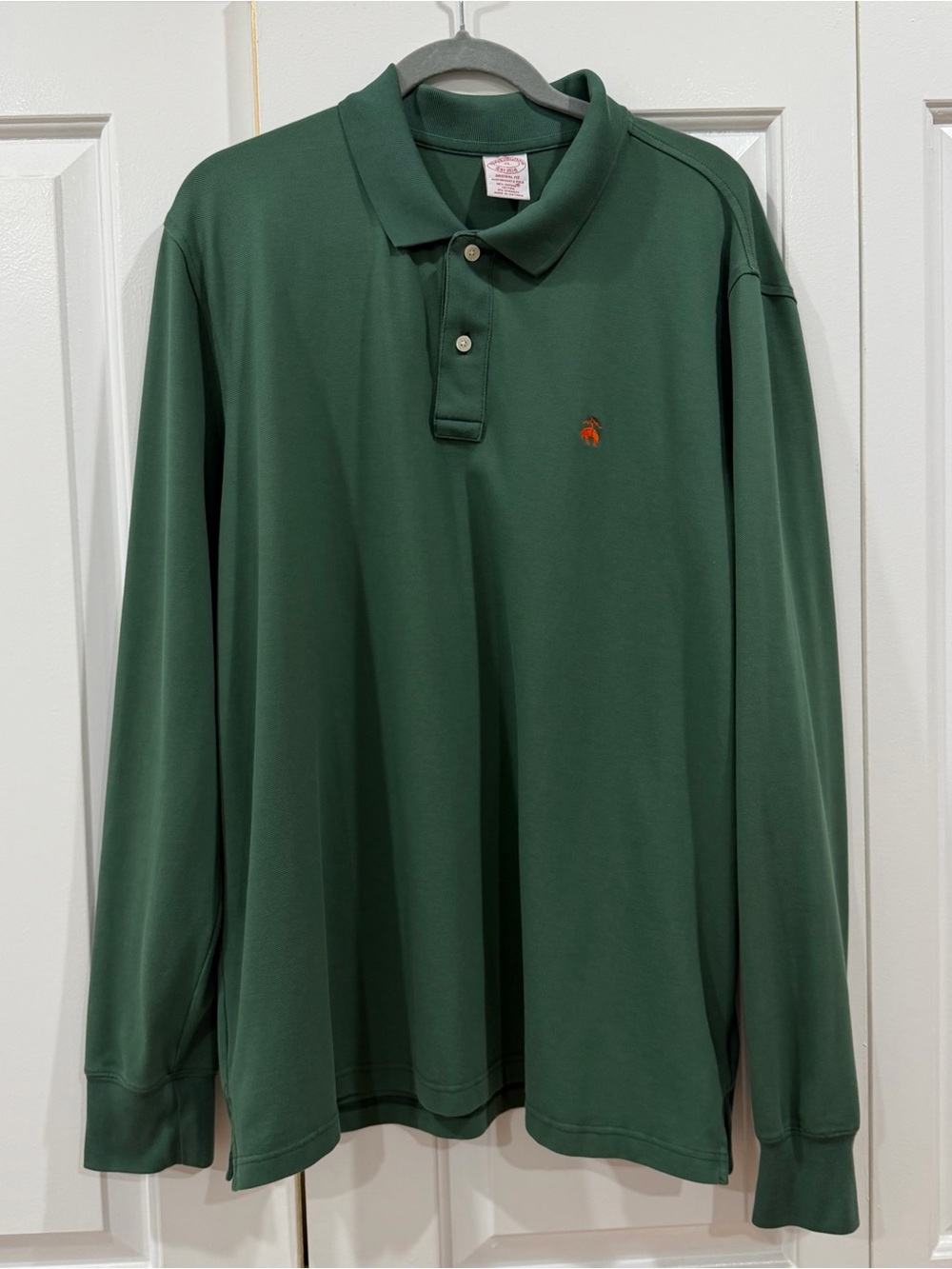 Brooks Brothers Green Men’s Sz XL Long Sleeve Polo Orange Fleece Logo